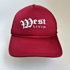 West Livin Decky Trucker Hat Rope Adjustable Snap Back Wine Red Cotton Blend